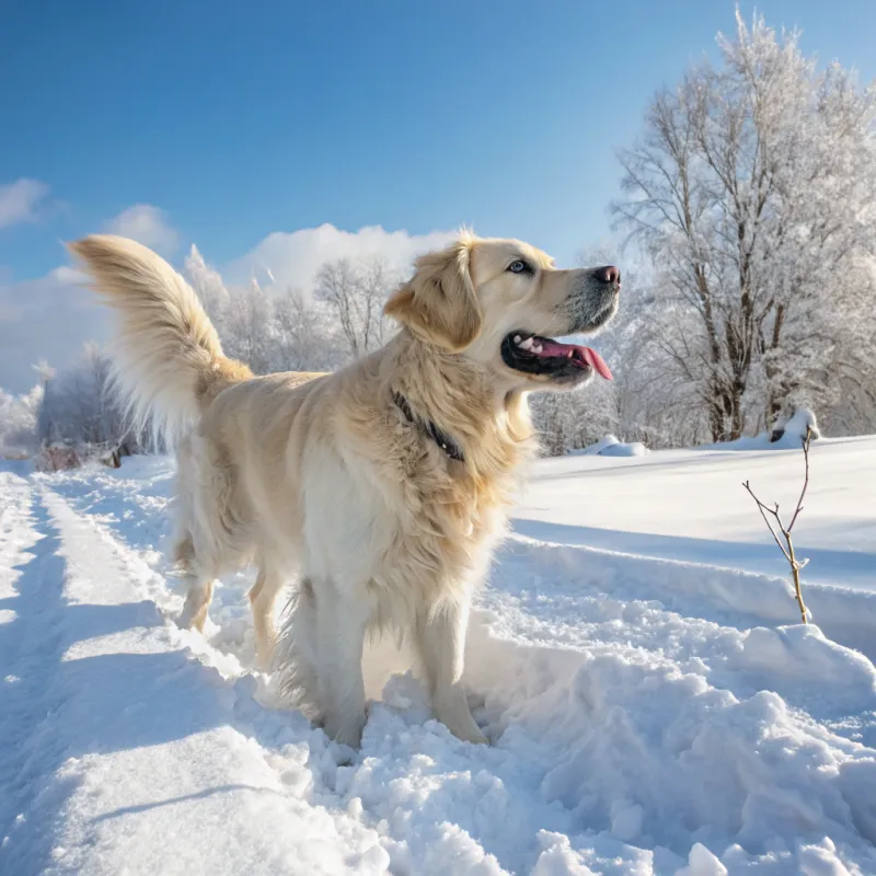 Playful Golden Retriever in Winter Wonderland