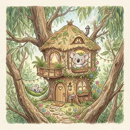 Cute Cozy Kawaii Koala House Drawing