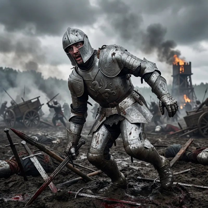 Realistic Medieval Knight Deserting Battle Scene