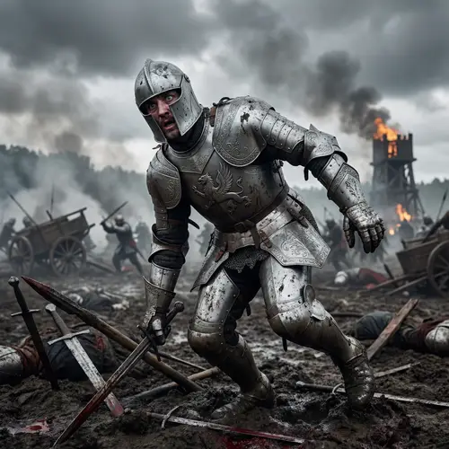 Realistic Medieval Knight Deserting Battle Scene