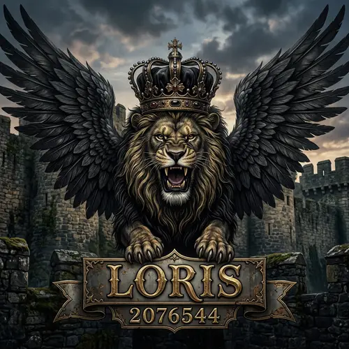 Black Angel Wings with Roaring Lion and Crown