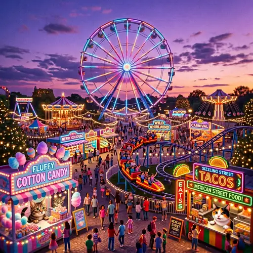 Vibrant Amusement Park Scene | Ferris Wheel & Festive Vibes