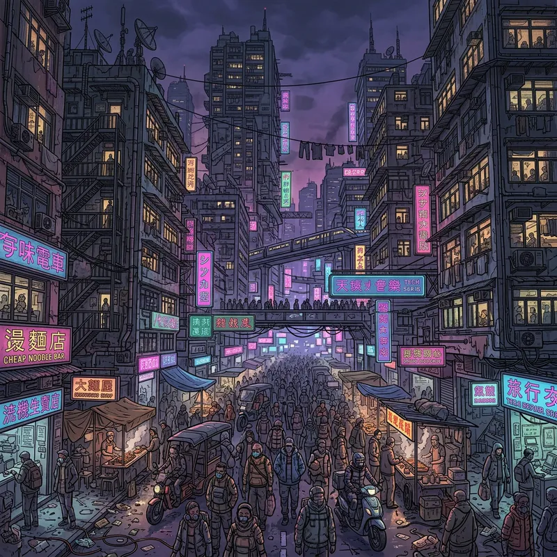 Chaos in Neon City: Overpopulation in Cyberpunk Dystopia