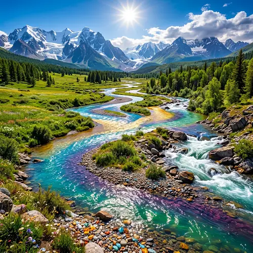 Vibrant Rivers Intertwining in Diverse Landscape