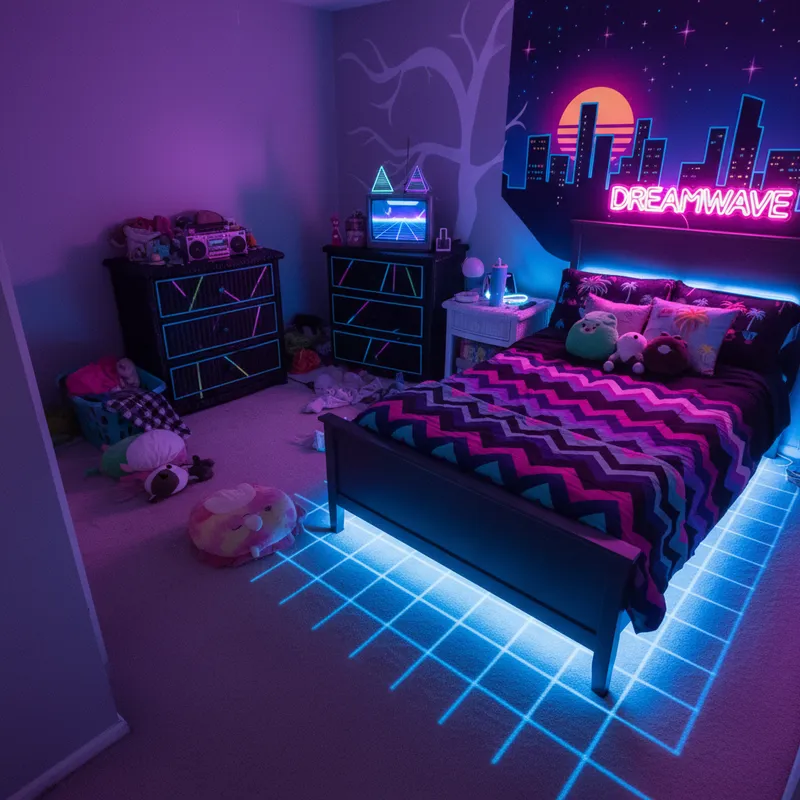 Retrowave Style Bedroom Transformation Ideas
