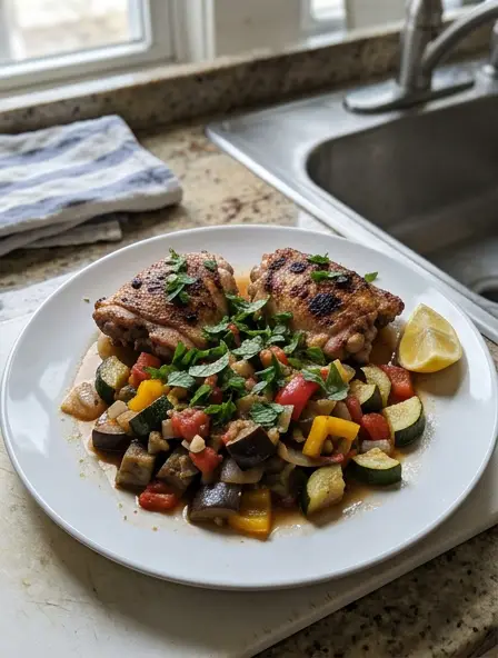 Homemade Marinated Chicken Thighs with Ratatouille