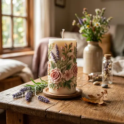 Beautifully Crafted Candle with Floral Patterns | Ethereal Atmosphere