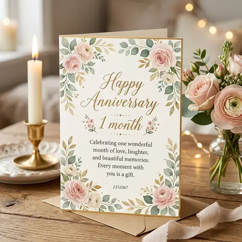 Elegant Floral Anniversary Card Design for 1 Month