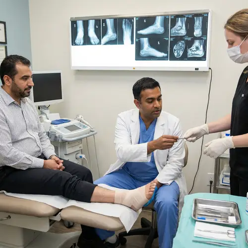 Expert South Asian Foot Doctor Treating Middle-Eastern Patient