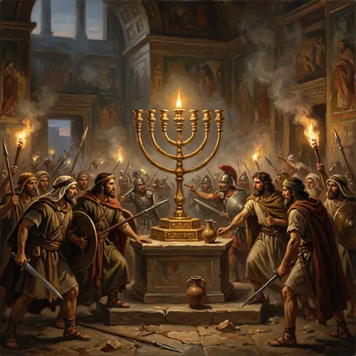 Maccabees Saving Chanukkah: Dramatic Oil Painting of Historical Event
