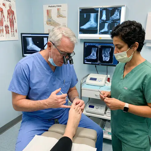 Podiatrist Performing Injection on Patient's Big Toe - Medical Environment