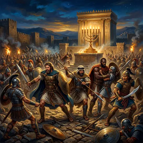 Diverse Maccabee Warriors Defending Chanukkah in Epic Battle