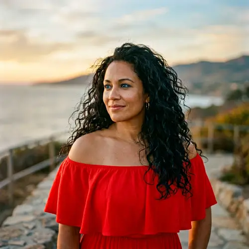 Medium-Skinned Woman with Wisdom and Excitement | Red Dress