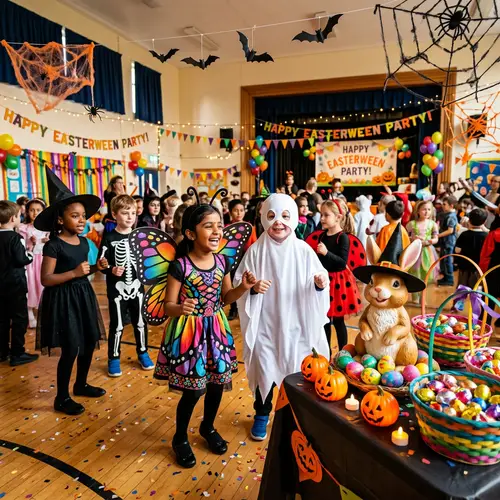 Whimsical Easter and Halloween Fusion in School Setting