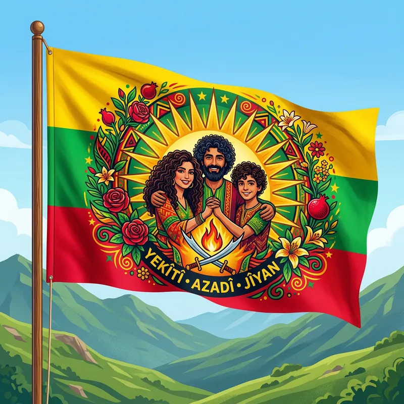 Vibrant Floral Flag Design Embodying Alevism, Kurdistan, and Diversity