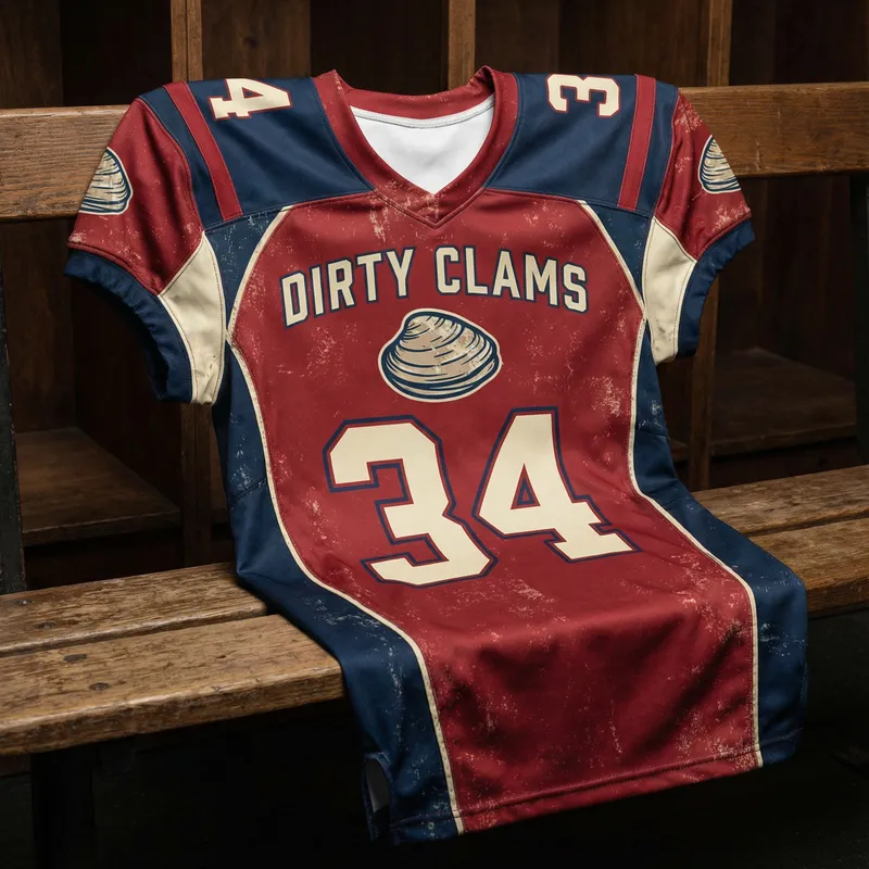 Dirty Clams Football Jersey - Red, Navy Blue, Crème