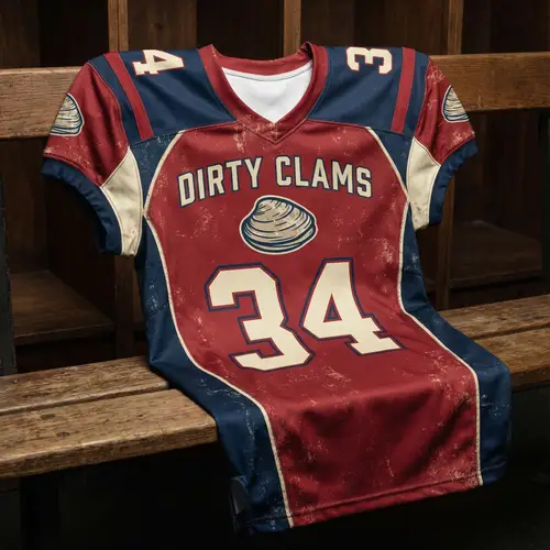 Dirty Clams Football Jersey - Red, Navy Blue, Crème