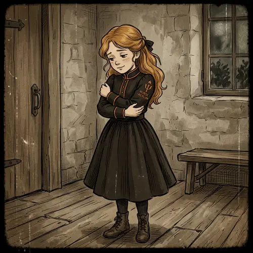 Girl in Vintage Animation Style with Honey-Colored Hair & Brown Eyes