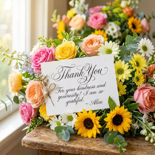 Heartfelt Thank You Note Surrounded by Colorful Flowers