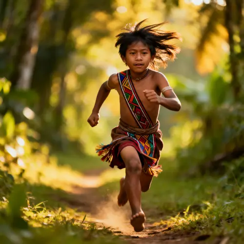 Indigenous Child Running - Captivating Moment