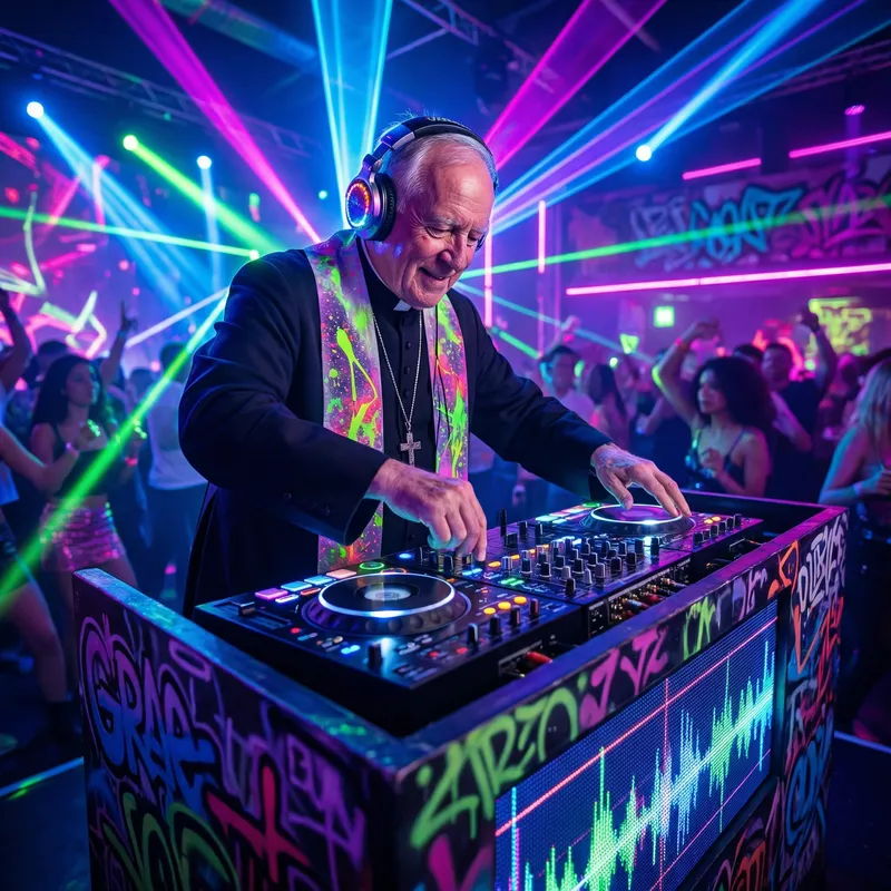 Elderly Priest DJing: A Surprising Fusion of Music