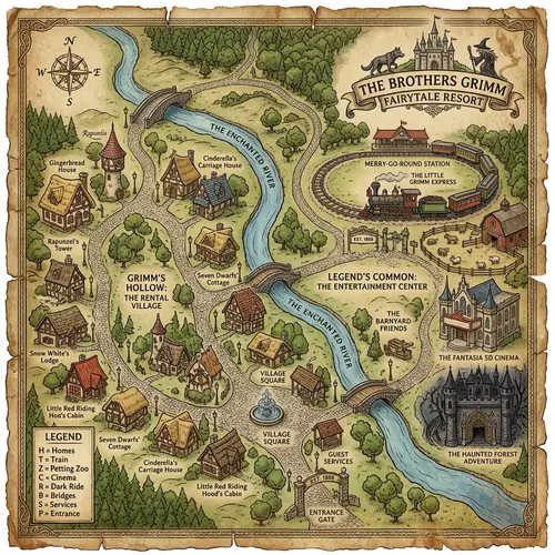 Antique Parchment Map: Rental Homes & Entertainment Center