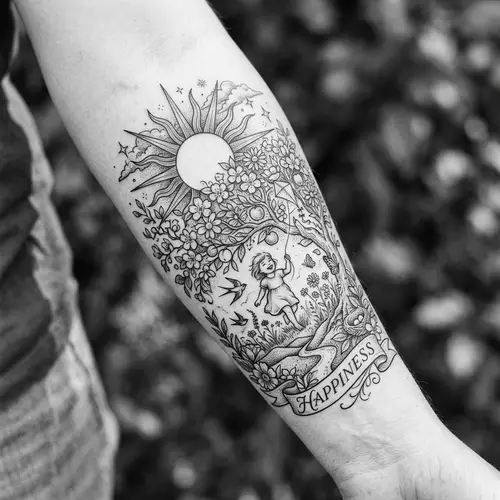 Realistic Black and White Happiness Tattoo Designs