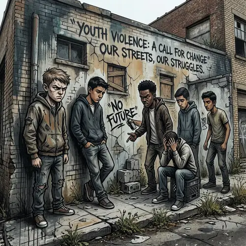 Youth Violence Street Art - Social Issue Depiction