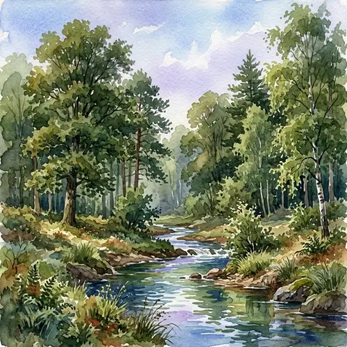 Tranquil Forest Watercolor Painting | Nature Landscape Art