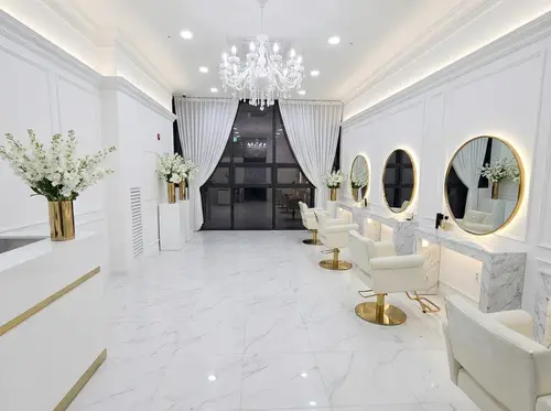 Luxurious White-Themed Hair Salon Interior Design