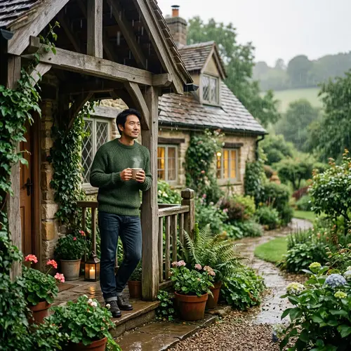 Romantic Rainy Scene at Quaint Country House