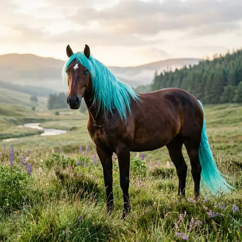 Captivating Unique Horse with Turquoise Hair and Blue Eyes