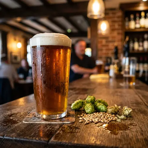 Cold Beer in Glass Pint with Frothy Head | Traditional Pub Ambience