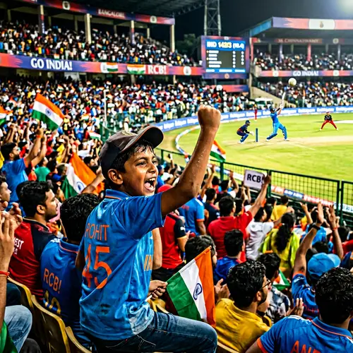 Dynamic & Vibrant Image: South Asian Boy Watching Intense Cricket Match