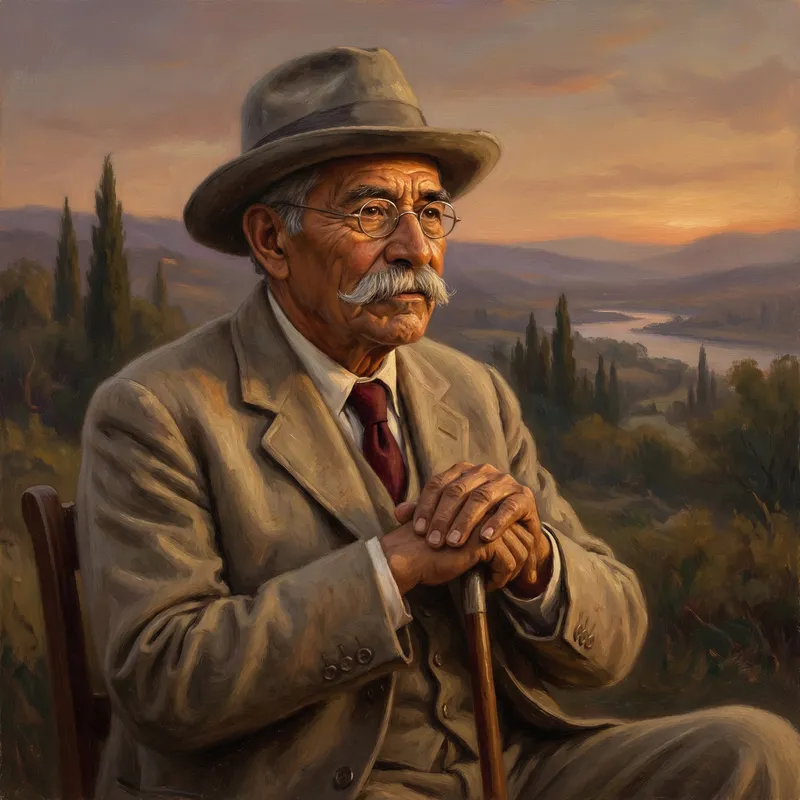 Wise Hispanic Man Portrait in Realism Style