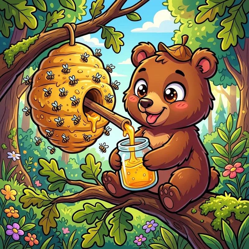 Mischievous Brown Bear Siphoning Honey | Cell Shaded Art