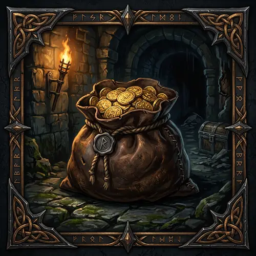 Fantasy Gold Bag Icon in Dark Dungeon