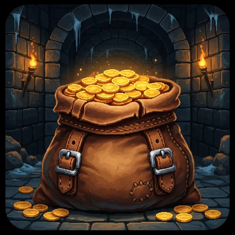 Fantasy Gold Bag Icon in Dark Dungeon