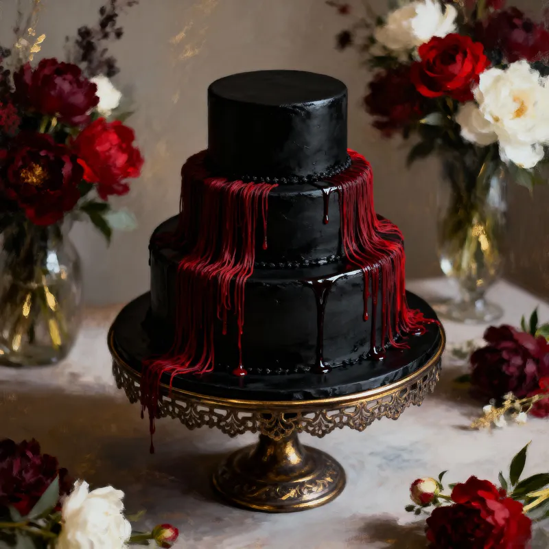 Elegant Three-Tiered Black Wedding Cake