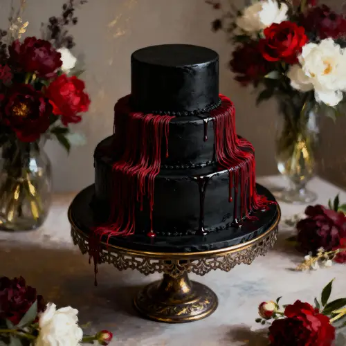 Elegant Three-Tiered Black Wedding Cake
