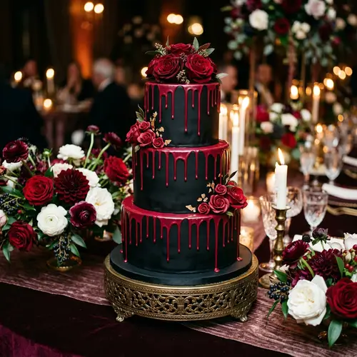Elegant Three-Tiered Black Wedding Cake