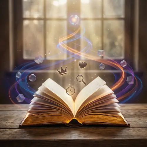 Visual Summary: Book with Minimalist Symbols & Abstract Elements