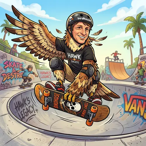 Tony Hawk Hawk Cartoon with Skateboard