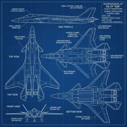 Stealth Reconnaissance Jet Blueprint Design