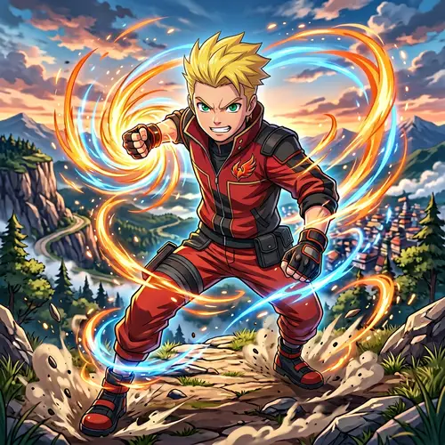 Energetic Anime Character with Spiky Yellow Hair