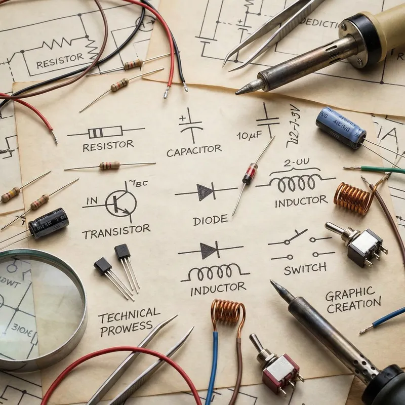 Intricate Electronic Components Symbols | Detailed Depiction Intricate Electronic Components Symbols | Detailed Depiction
