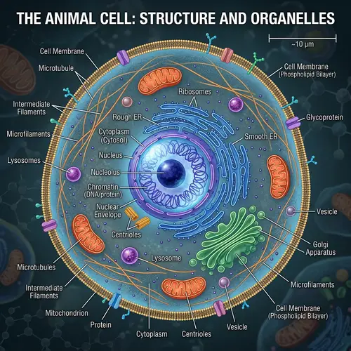 Detailed Illustration of an Animal Cell with Nucleus and Organelles