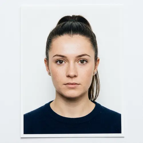 Detailed Photorealistic Passport Photo of a 20-Year-Old Girl
