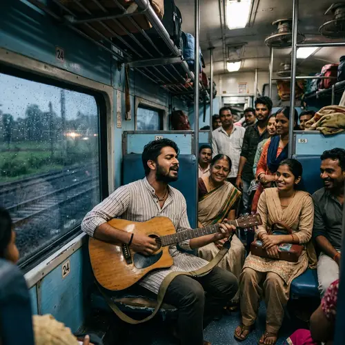 Guitar Melodies in an Indian Train: A Rainy Performance