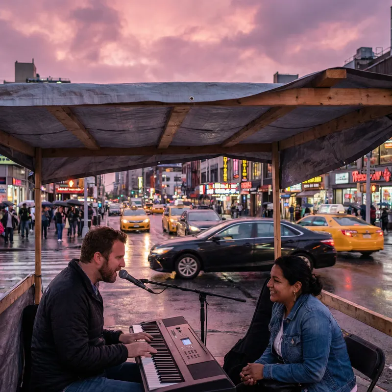 Romantic Piano Performance in the Rain